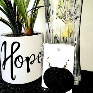 Black shimmer circle earrings